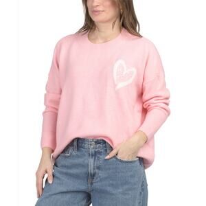 CeCe Womens Pink Crewneck Oversized Sweater White Sequin Heart XL